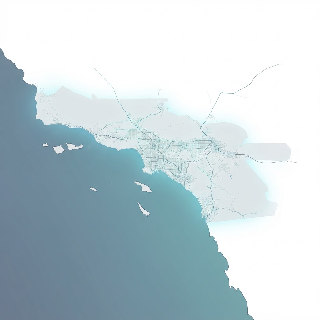 Map-inspired visual of the Southern California region