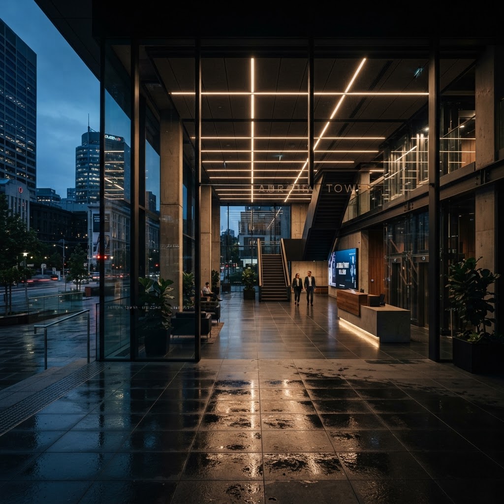 Commercial lobby with large-format floor tile