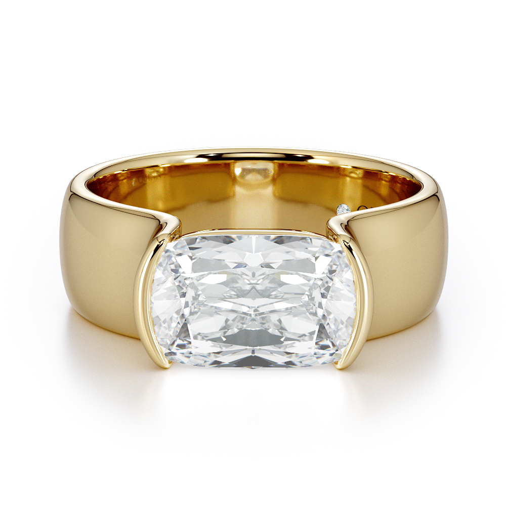 Cushion cut lab-grown diamond engagement ring, Cushion Bezel Wide Band