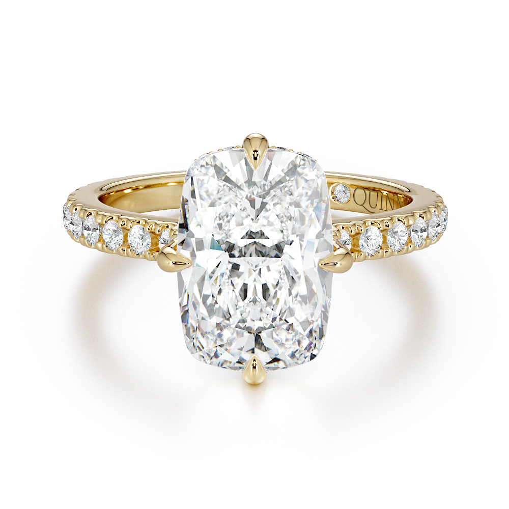 Cushion cut lab-grown diamond engagement ring, Cushion Pave Solitaire