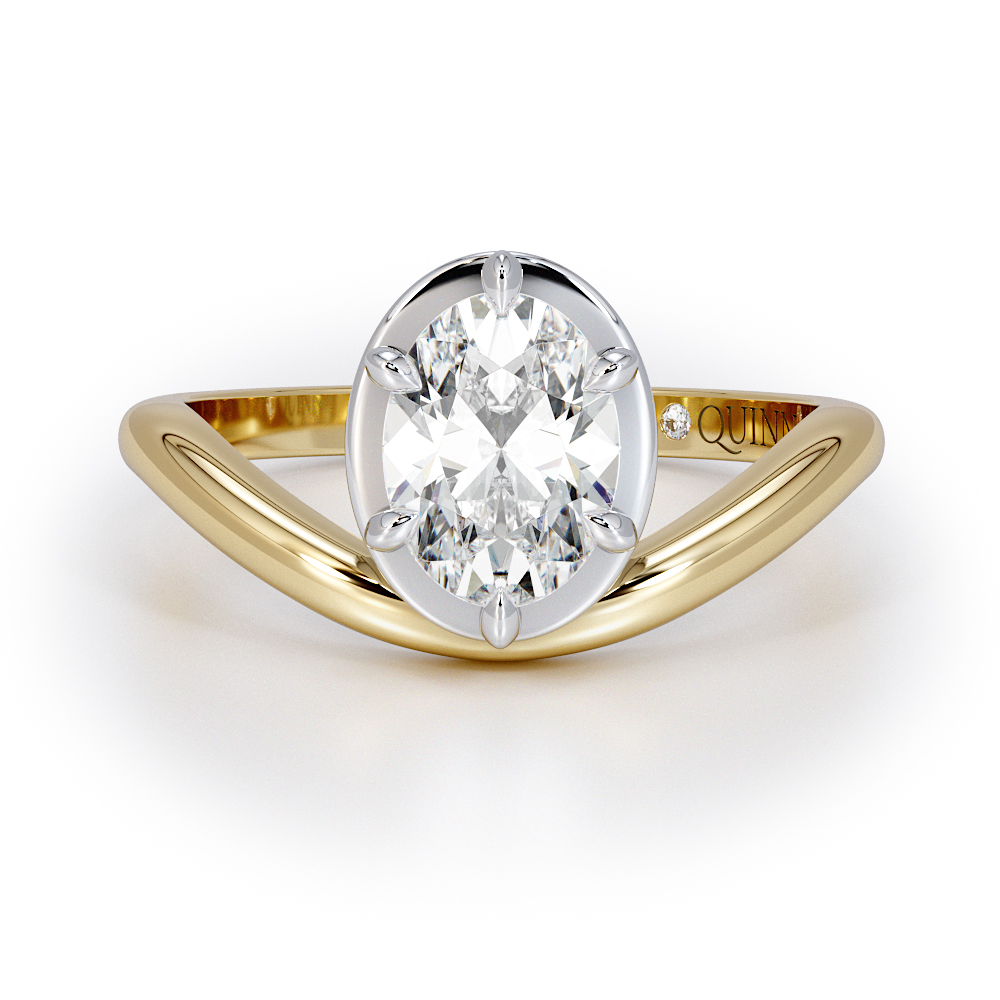 Pear cut lab-grown diamond engagement ring, Oval Curved Band Solitaire