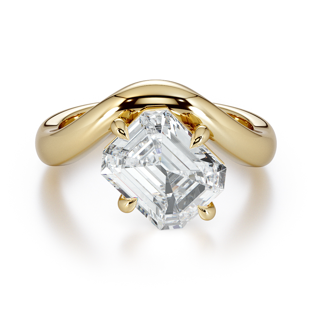 Round cut lab-grown diamond engagement ring, Asscher Modern Band Solitaire