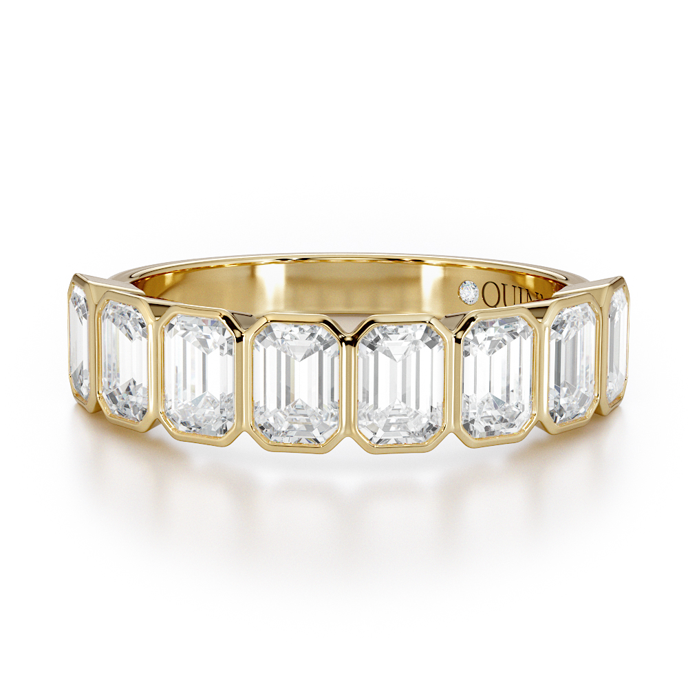 Round cut lab-grown diamond engagement ring, Baguette Channel Band