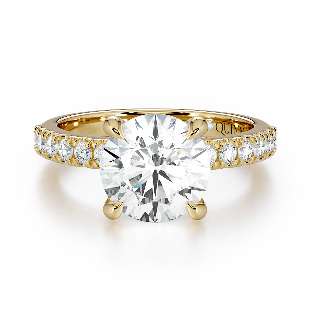 Round cut lab-grown diamond engagement ring, Round Pave Band