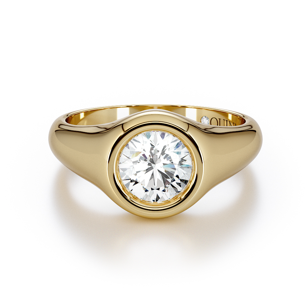 Cushion cut lab-grown diamond engagement ring, Round Wide Bezel Solitaire