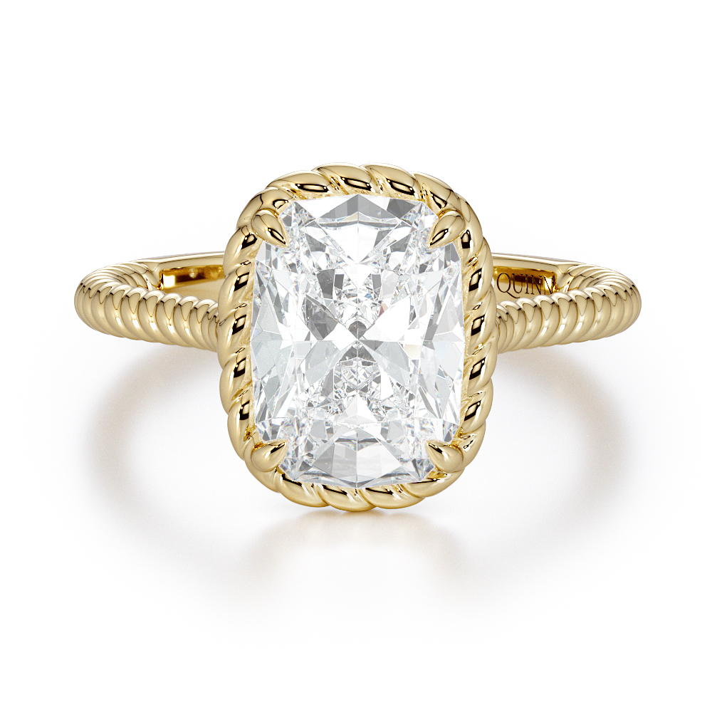 Emerald cut lab-grown diamond engagement ring, Cushion Ornate Bezel with Textured Band