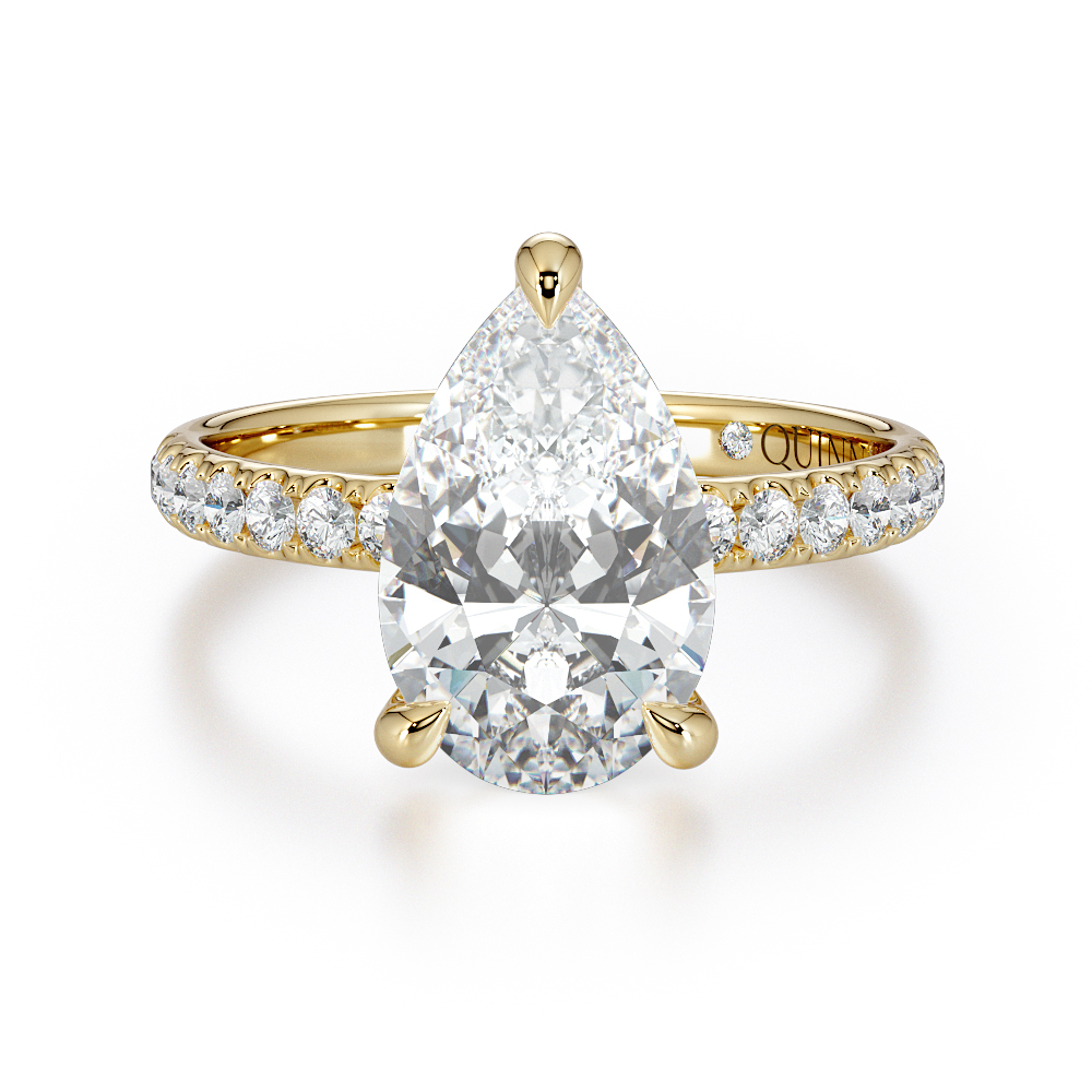 Cushion cut lab-grown diamond engagement ring, Pear Pavé Solitaire