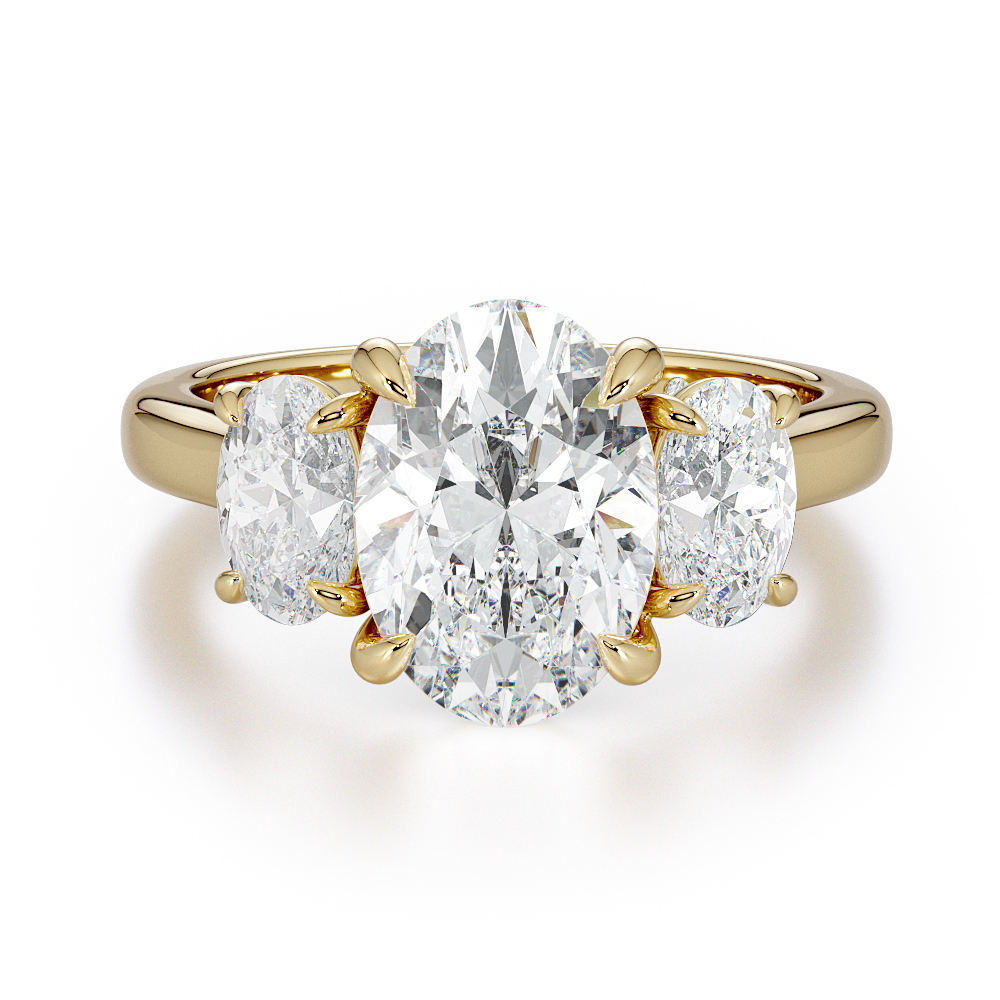 Round cut lab-grown diamond engagement ring, Oval Three-Stone with Accents