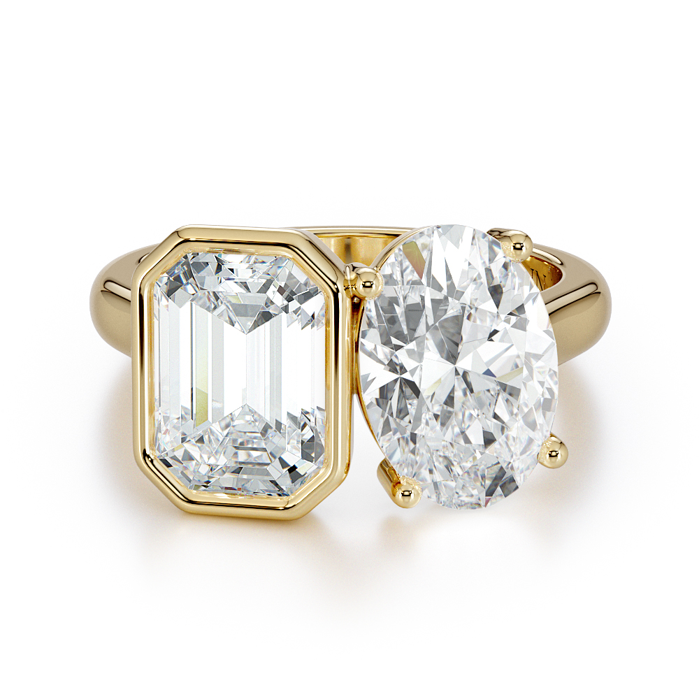 Emerald cut lab-grown diamond engagement ring, Toi et Moi