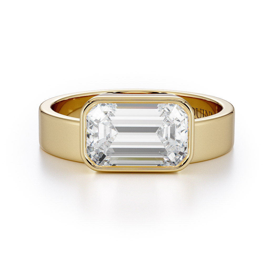 Emerald cut lab-grown diamond engagement ring, Emerald Wide Bezel Solitaire