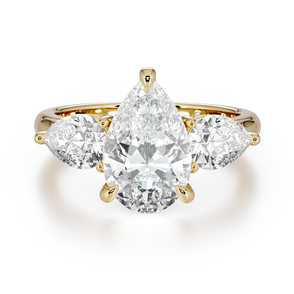 Pear cut lab-grown diamond engagement ring, Oval Three-Stone Solitaire