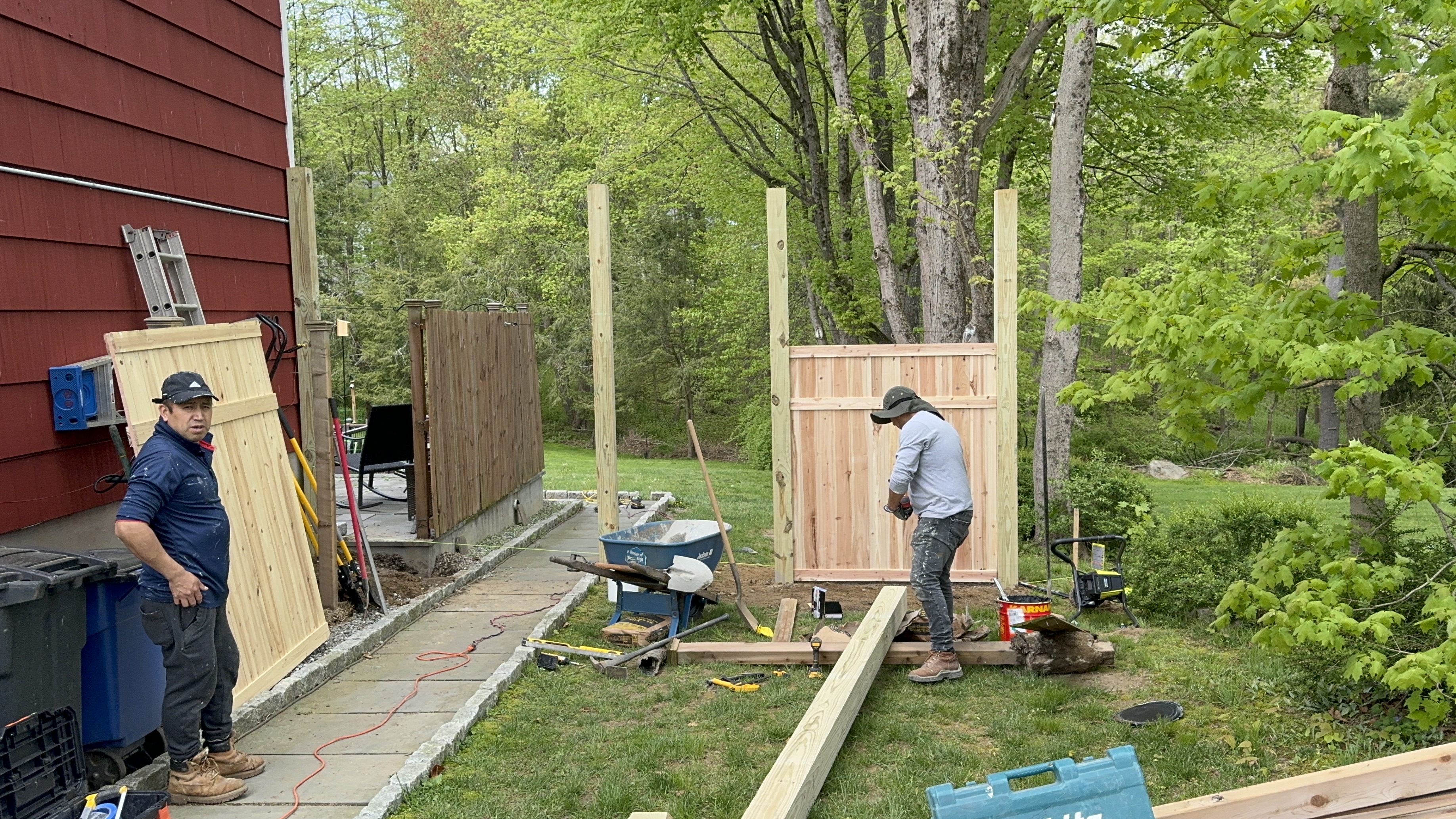 Cedar privacy fence installation in progress in Mount Kisco