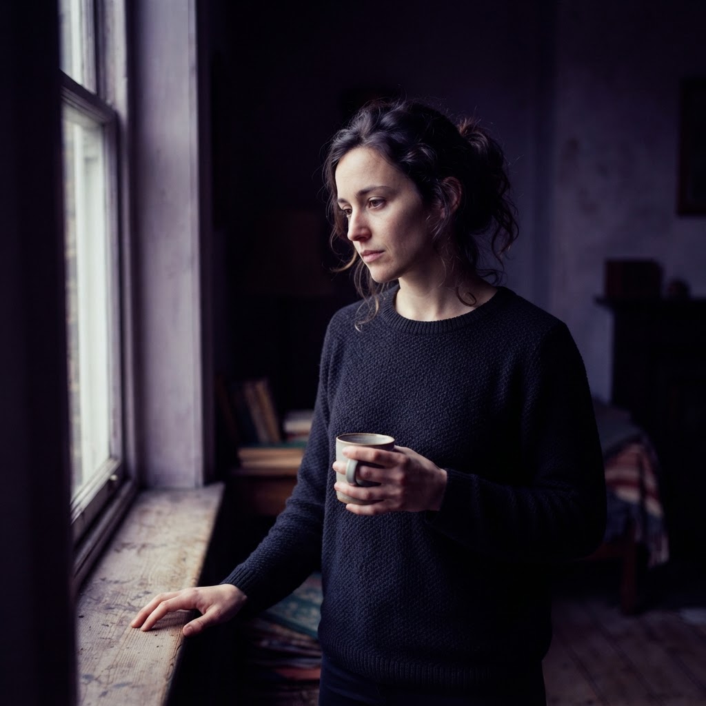 A woman in contemplative shadow