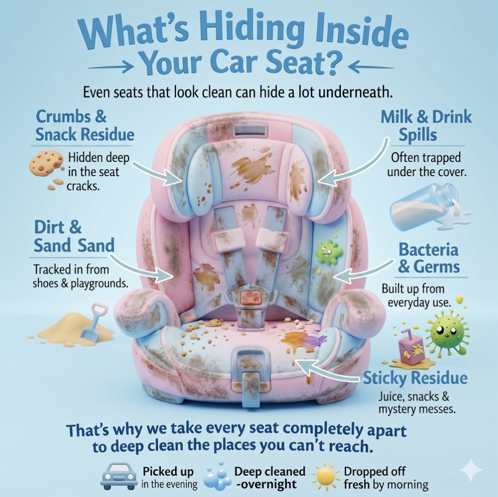 Dirty baby car seat before cleaning