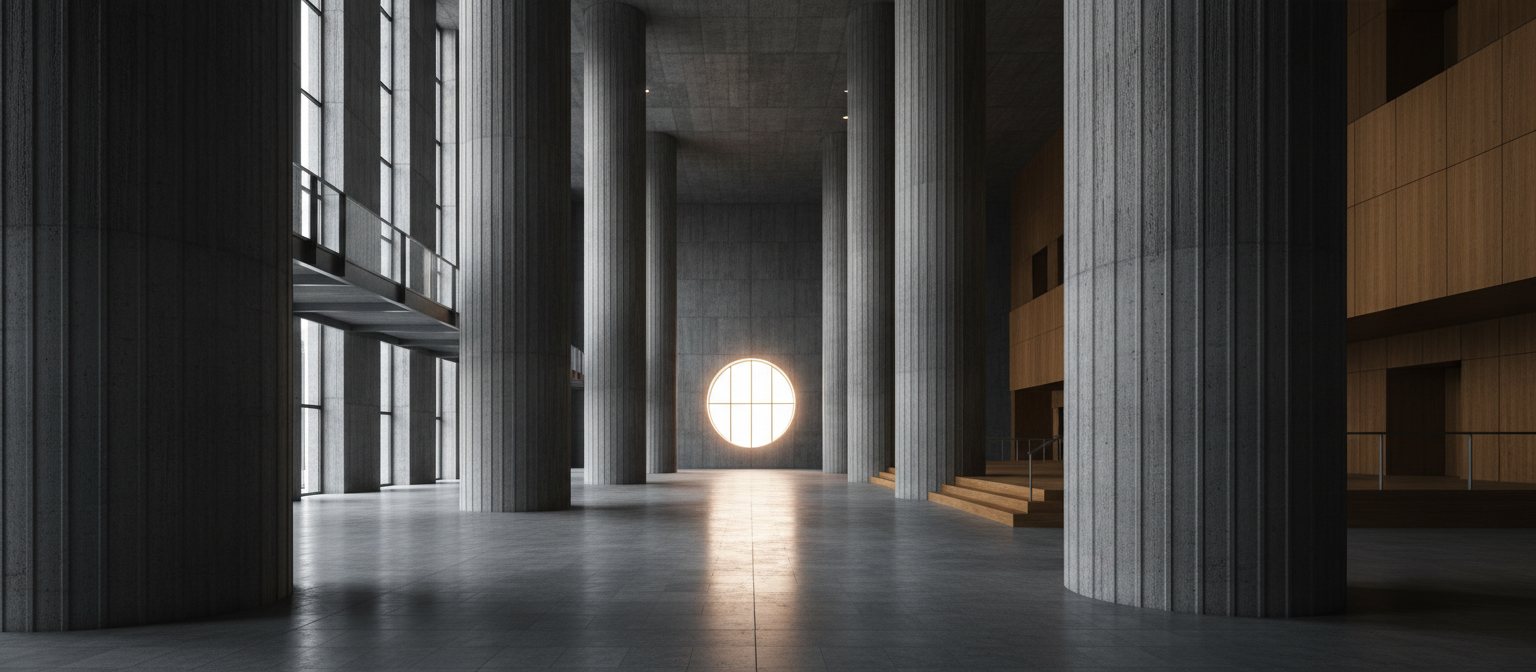 Architectural interior with dramatic lighting
