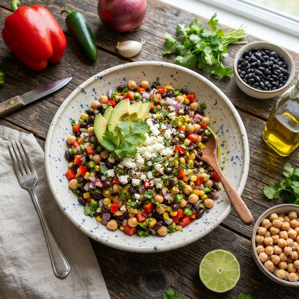 Black Bean and Corn Salad With Chickpeas and Feta