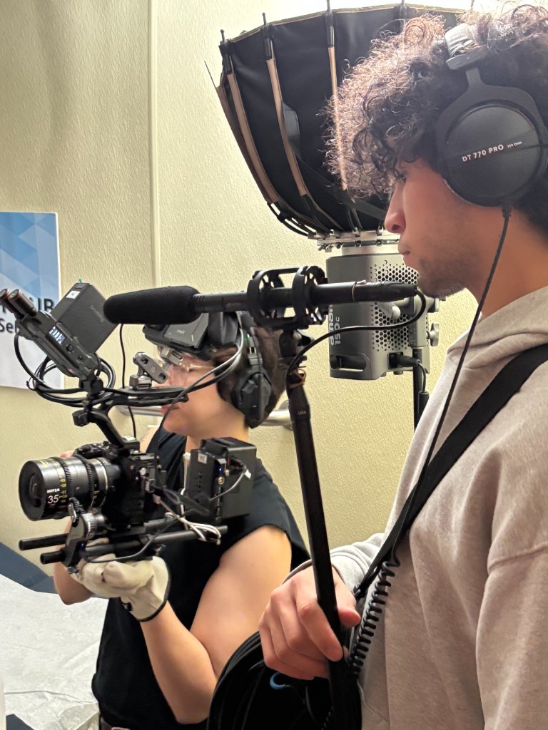Camera and sound crew in position
