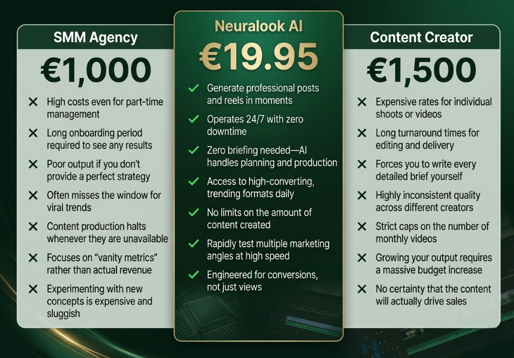 Neuralook vs SMM Agency vs Content Creator