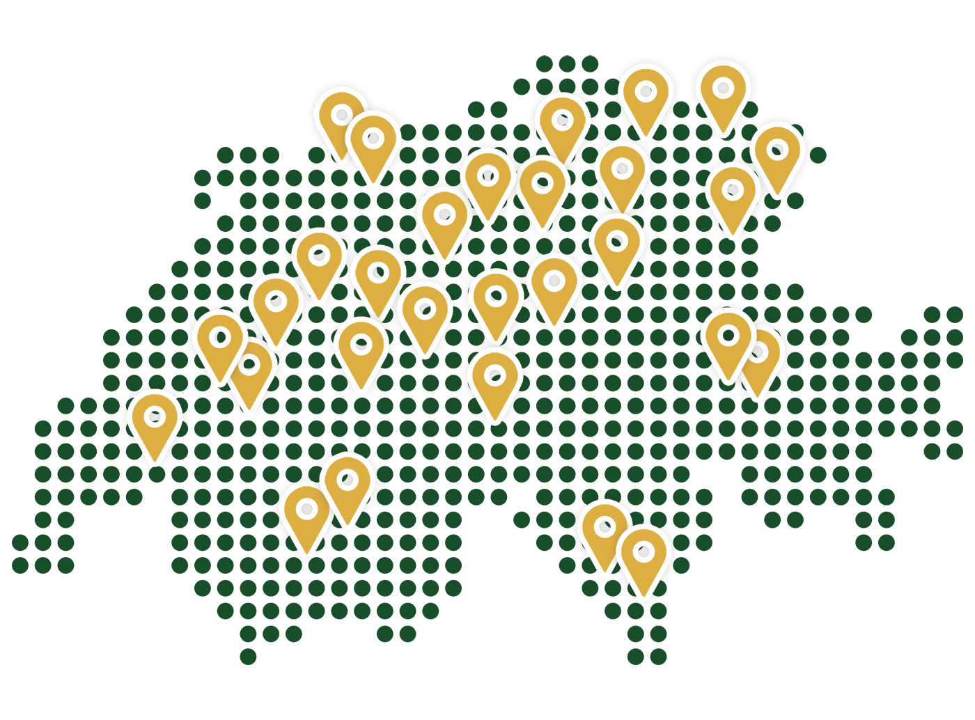 Schweizweites Partnernetz — Karte der Schweiz mit Fachpartner-Standorten
