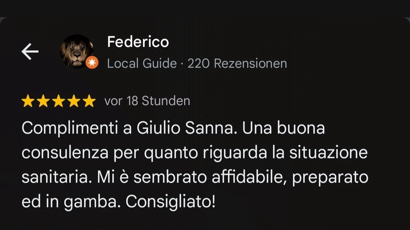 Google Bewertung 13 für Giulio Sanna