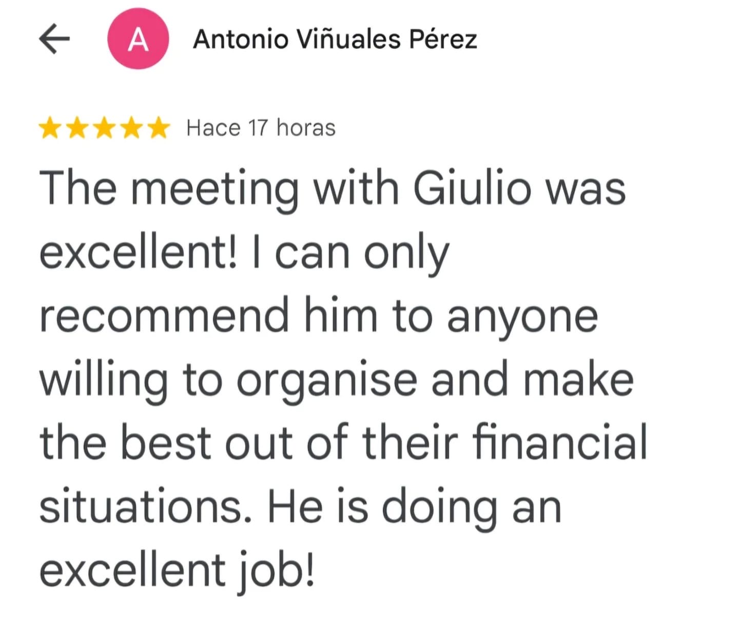 Google Bewertung 18 für Giulio Sanna