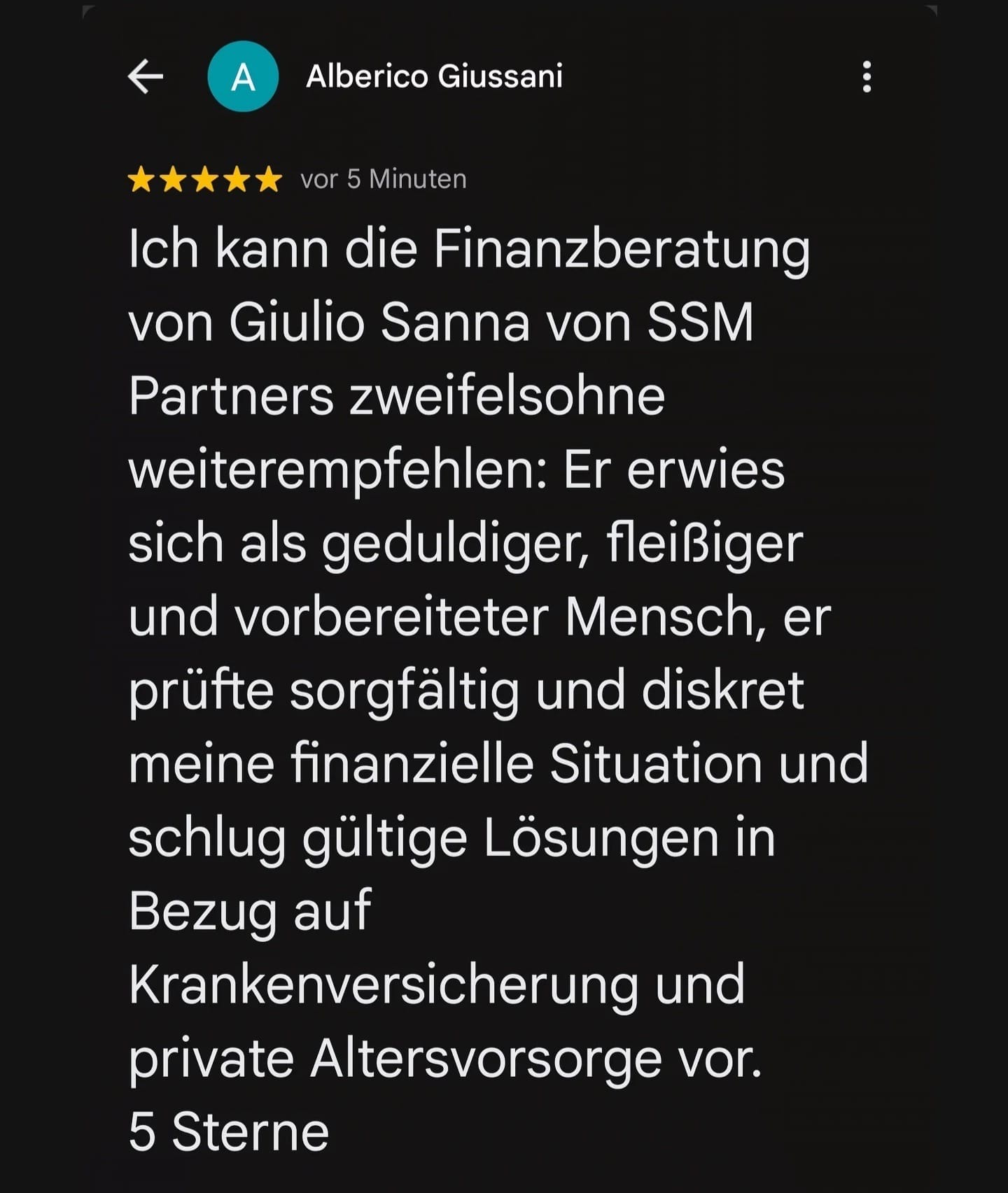Google Bewertung 7 für Giulio Sanna