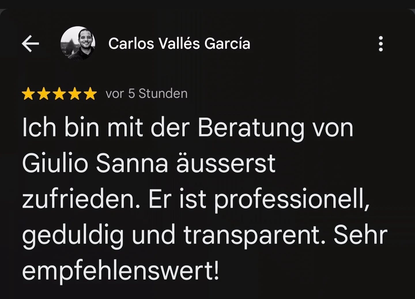 Google Bewertung 6 für Giulio Sanna