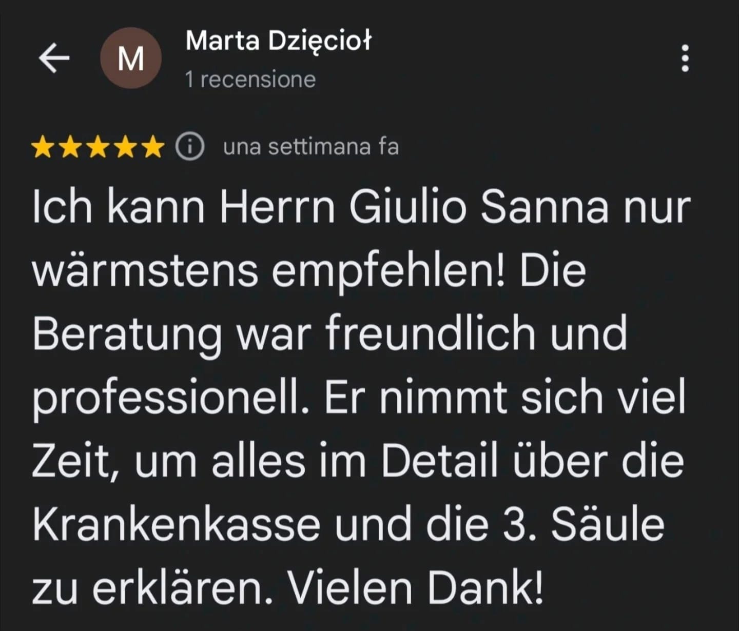 Google Bewertung 21 für Giulio Sanna
