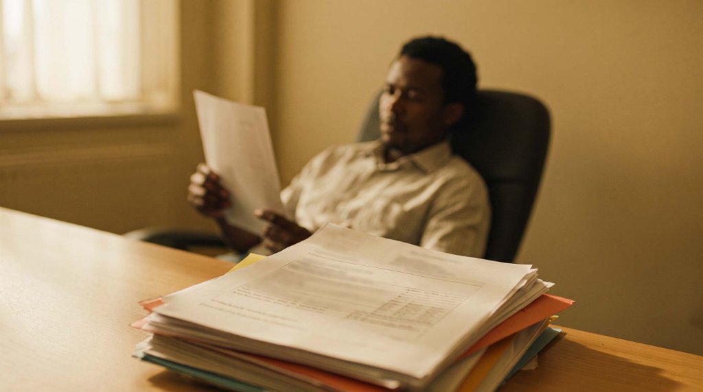Man reviewing debt documents at a desk