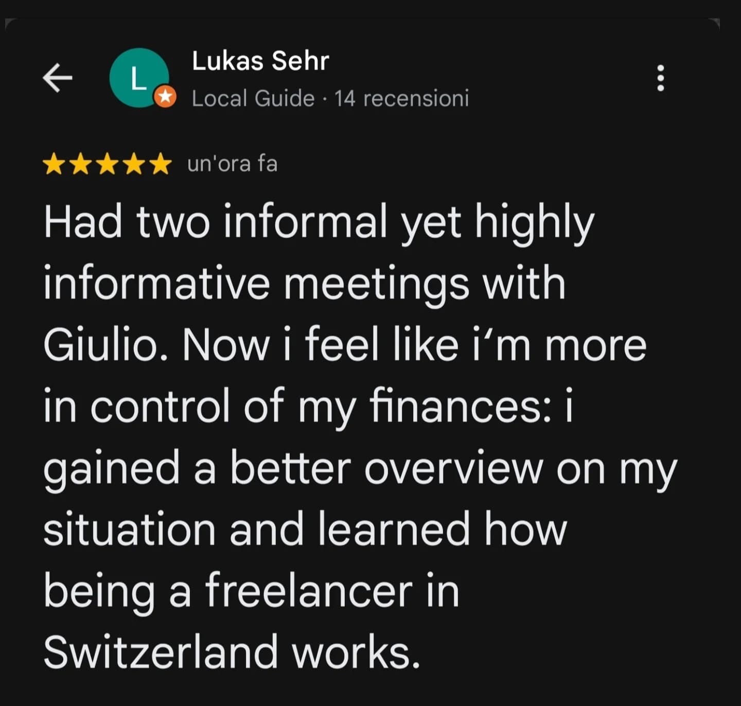 Google Bewertung 8 für Giulio Sanna