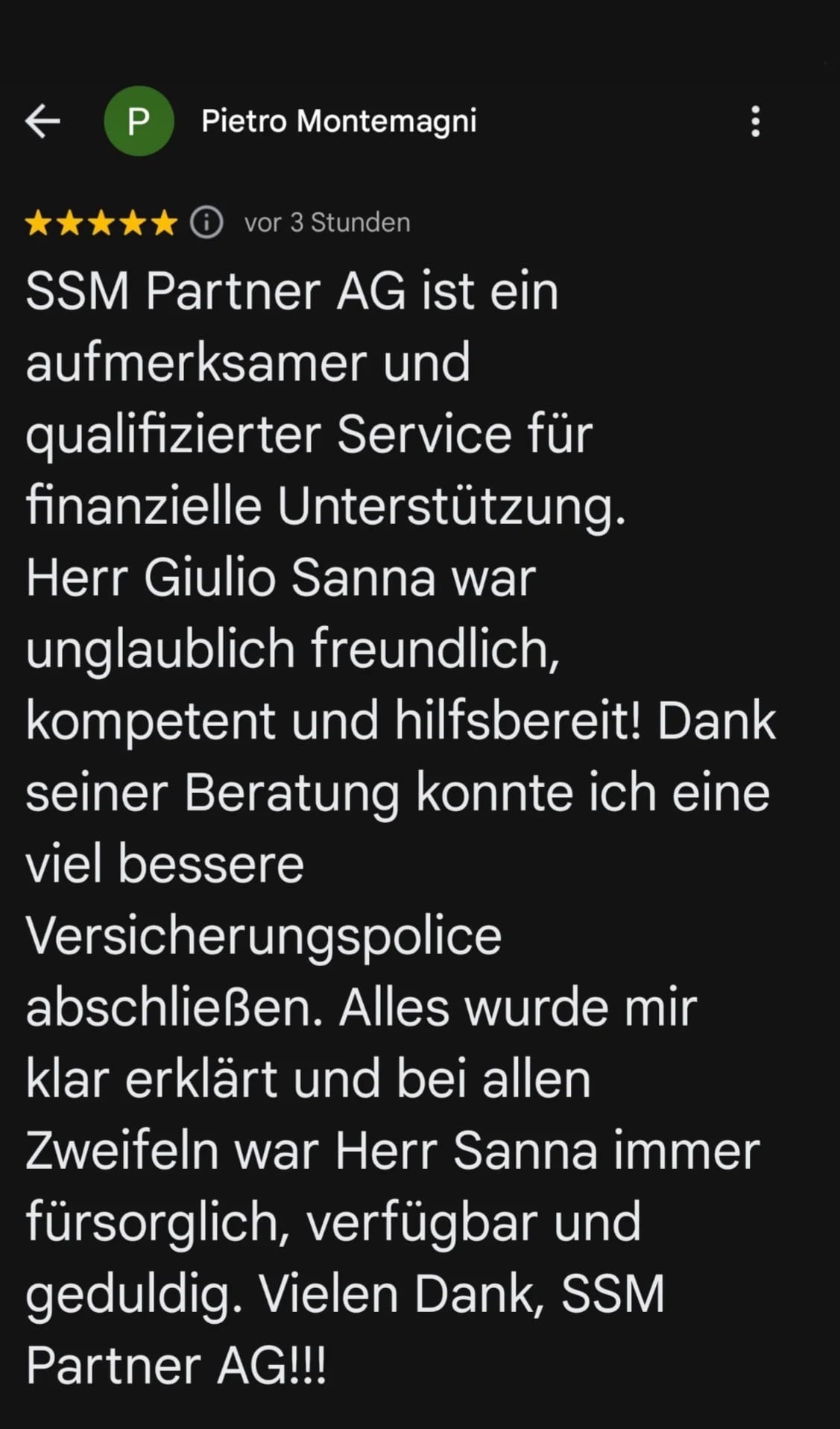 Google Bewertung 11 für Giulio Sanna