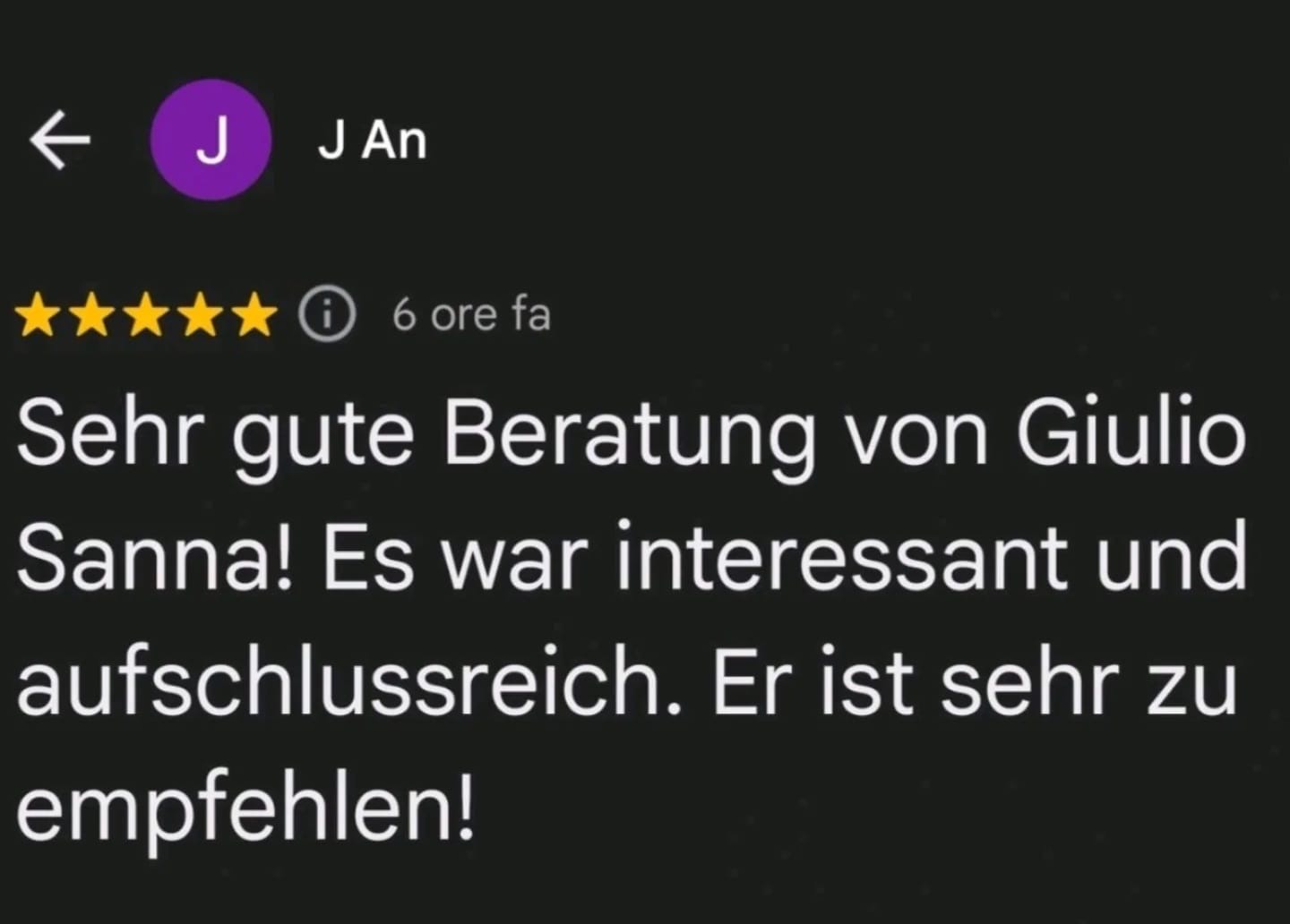 Google Bewertung 12 für Giulio Sanna