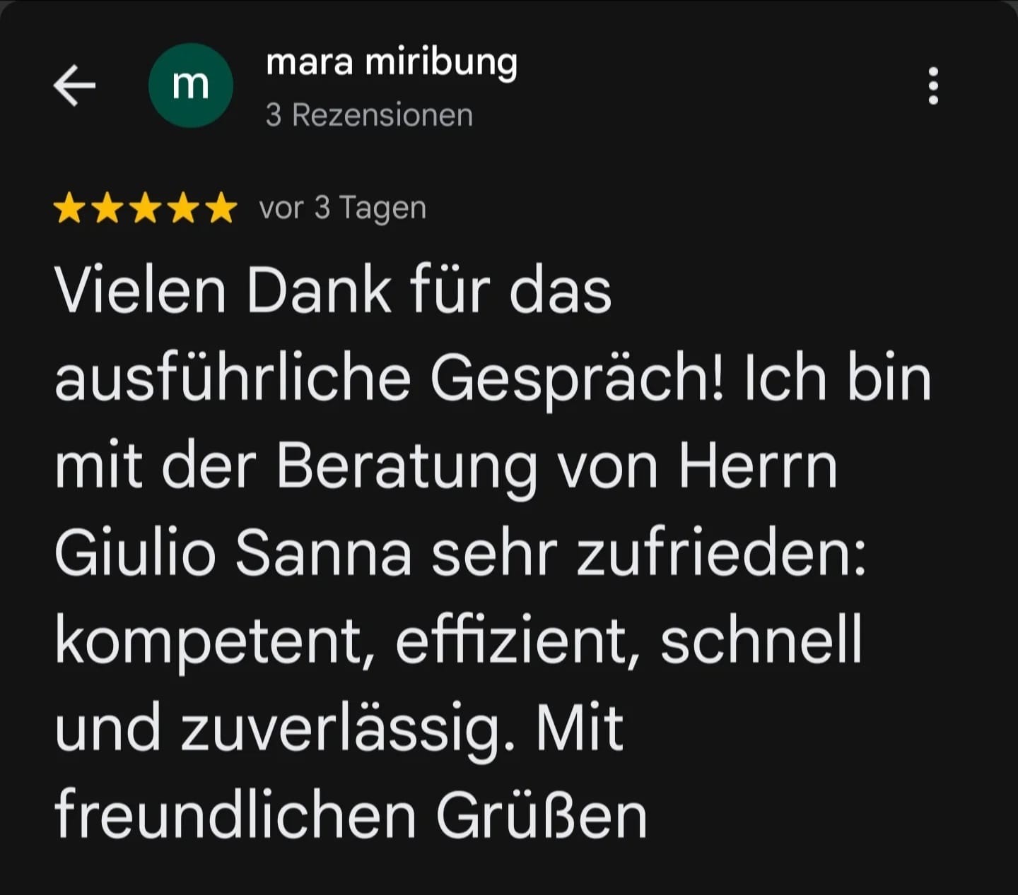 Google Bewertung 19 für Giulio Sanna