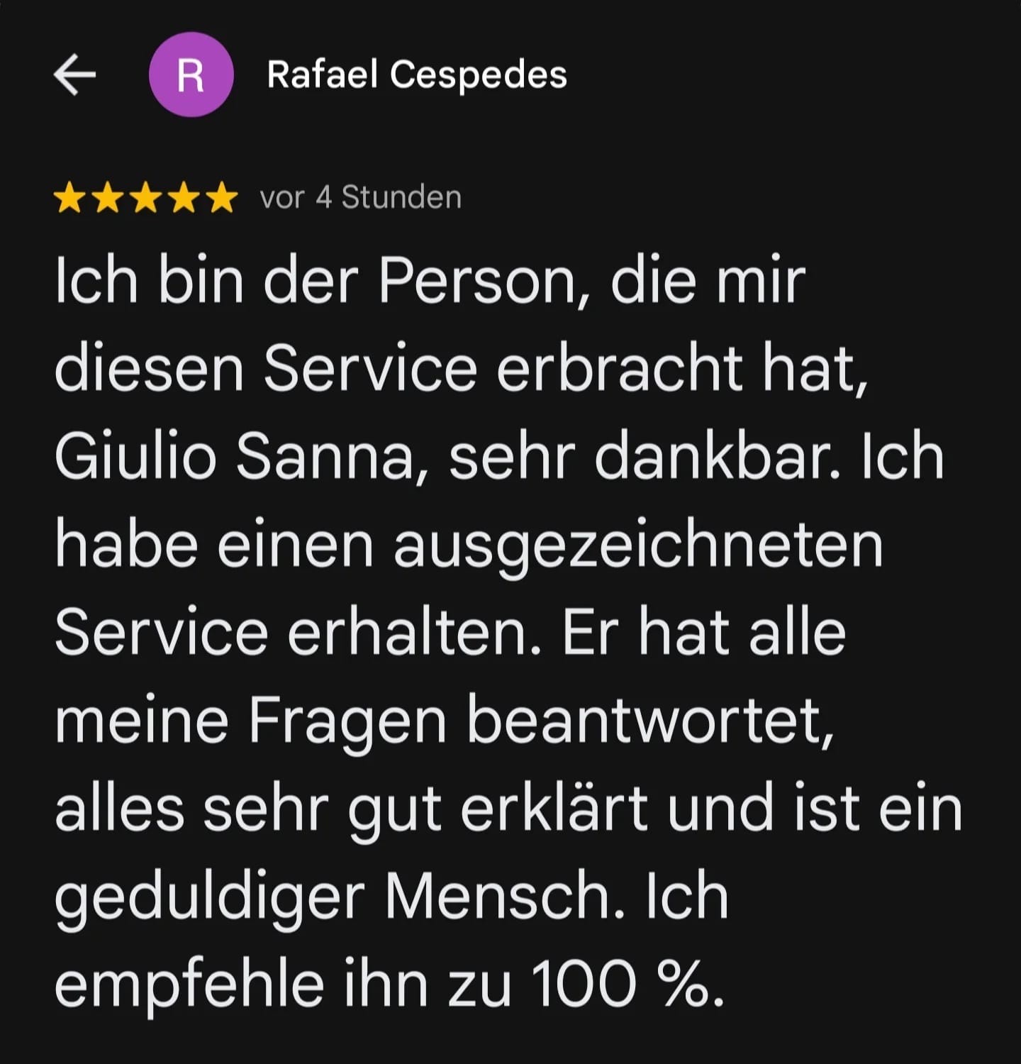 Google Bewertung 23 für Giulio Sanna