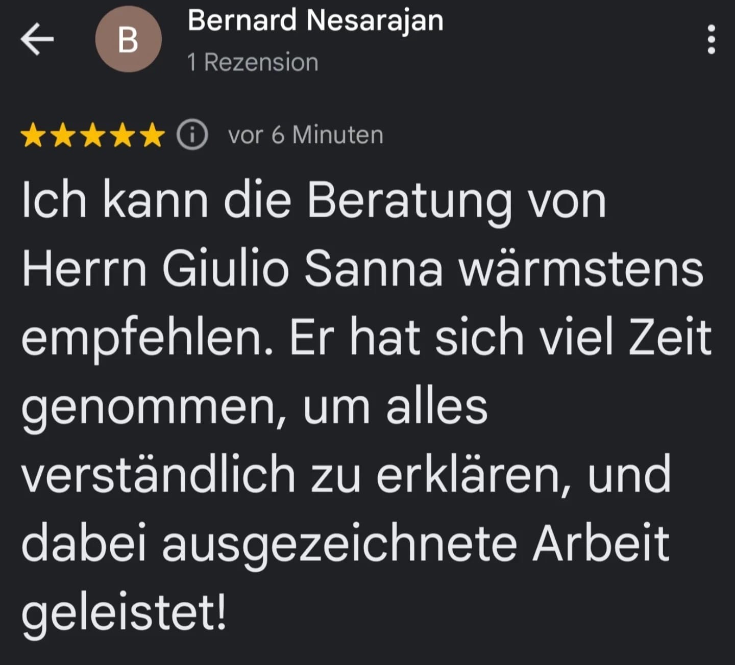 Google Bewertung 24 für Giulio Sanna