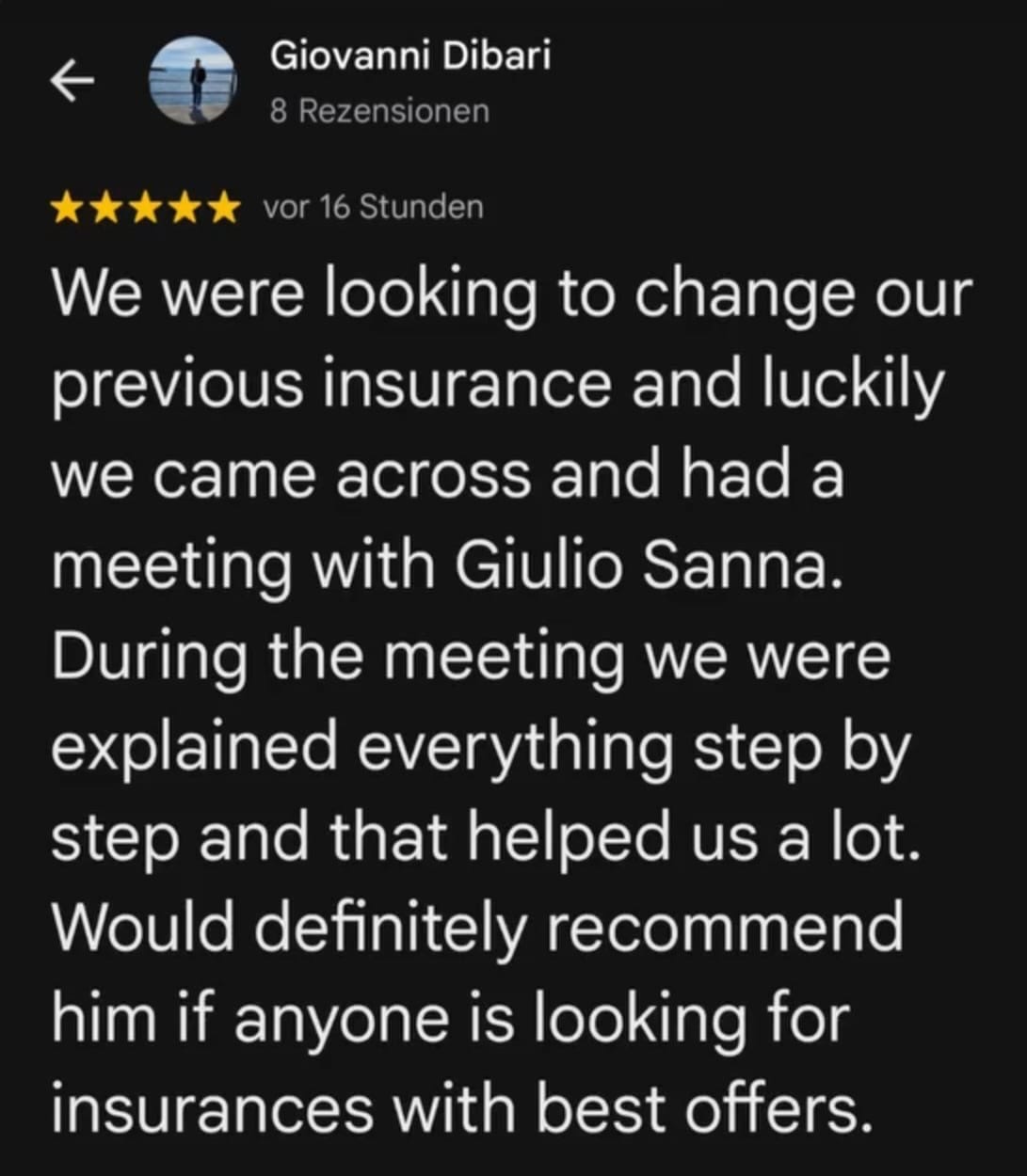 Google Bewertung 1 für Giulio Sanna