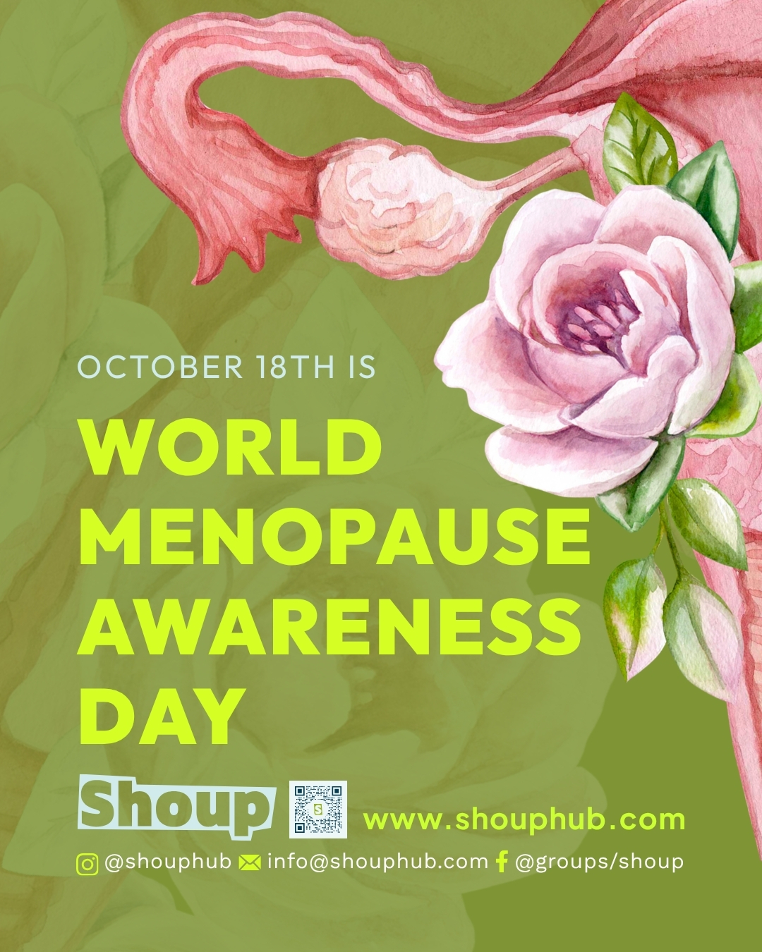 World Menopause Awareness Day: October 18th is World Menopause Awareness Day, illustrated with a rose and a uterus