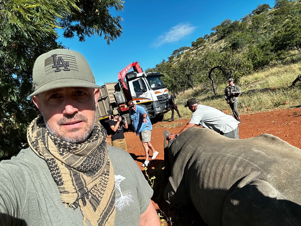 Team on the safari vehicle
