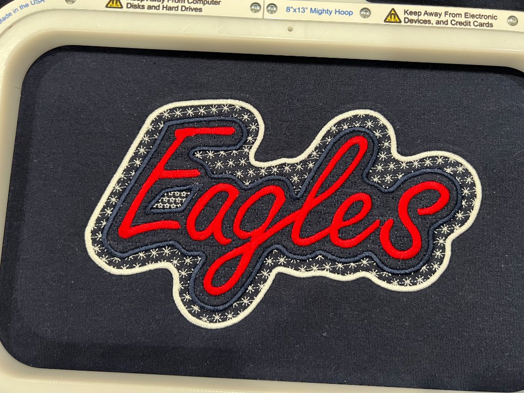 Allen Eagles custom embroidered appliqué produced by Sew Suite