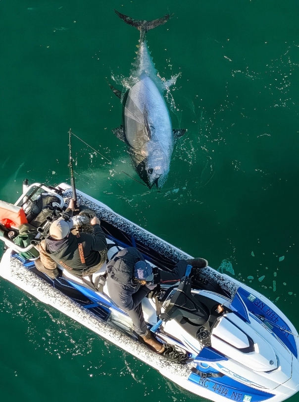 Jet ski fishing trip with a large tuna in Outer Banks waters