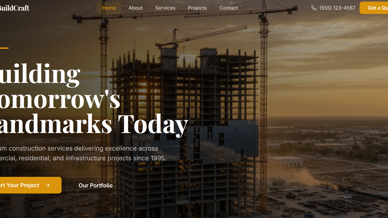 Premium Construction Company App template preview
