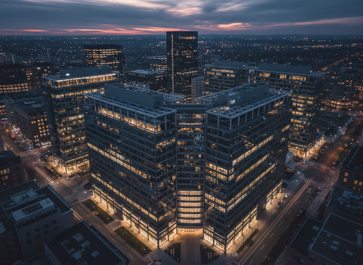 Aerial view of modern commercial building
