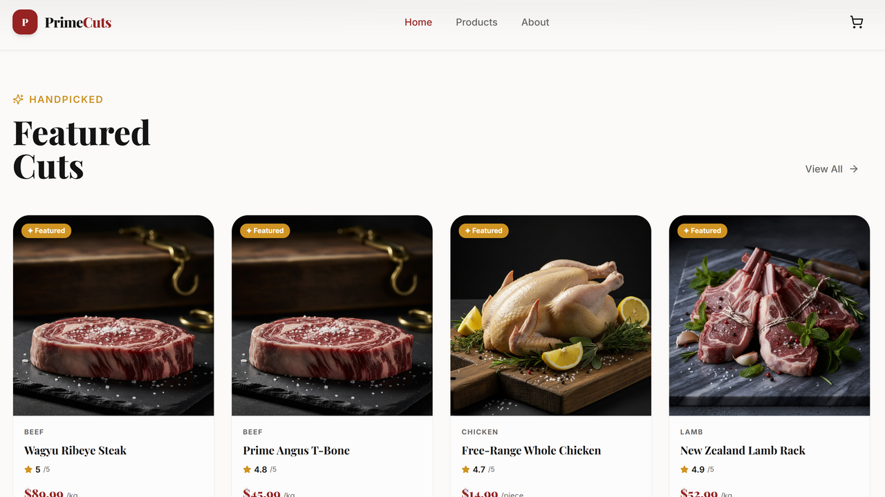 Prime Cuts Premium Online Meat Shop template preview