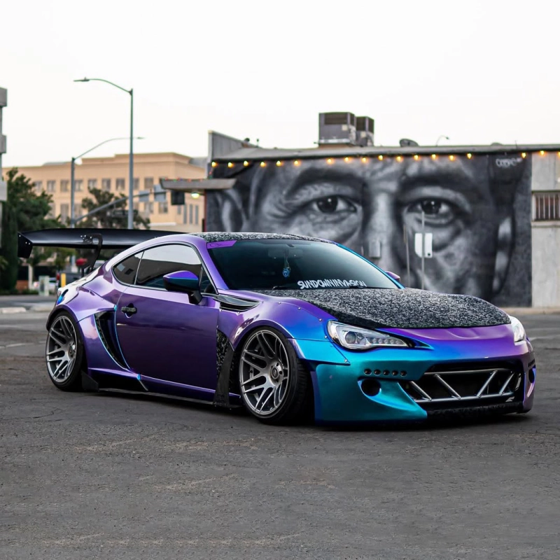Purple and Blue Chameleon على سيارة