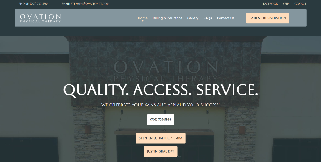 Ovation Physical Therapy - Web Design Example