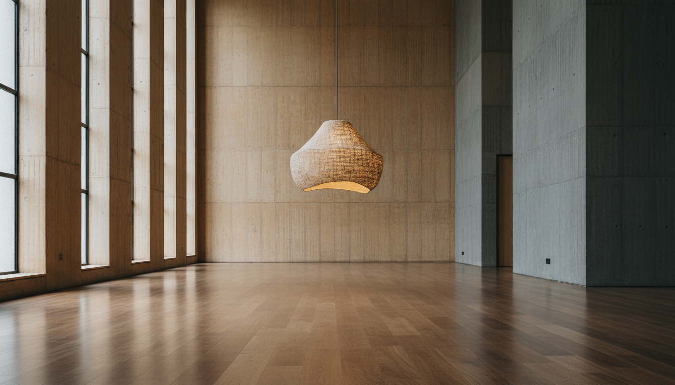 Luminária escultural em interior com luz natural