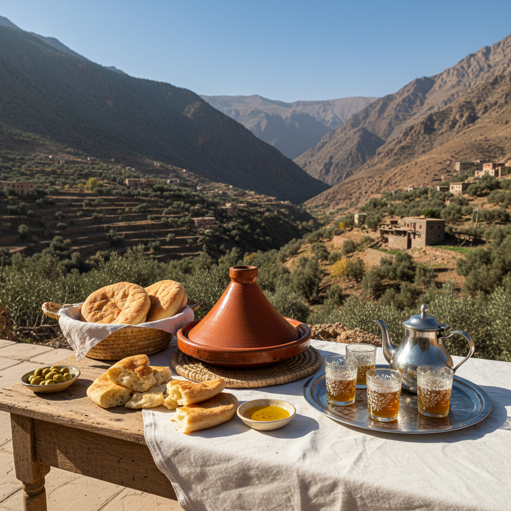 Local family lunch during a luxury Atlas Mountains day trip
