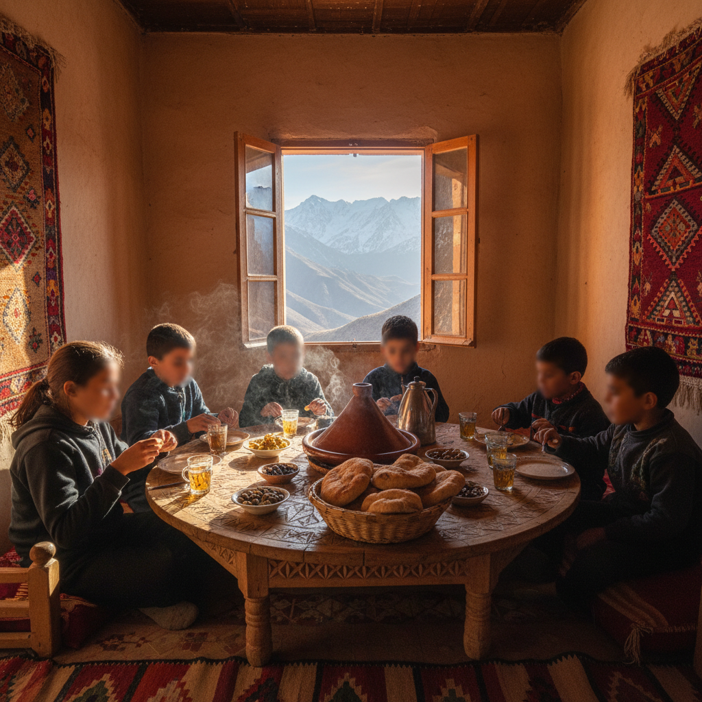 Local family lunch during an Imlil day trip from Marrakech