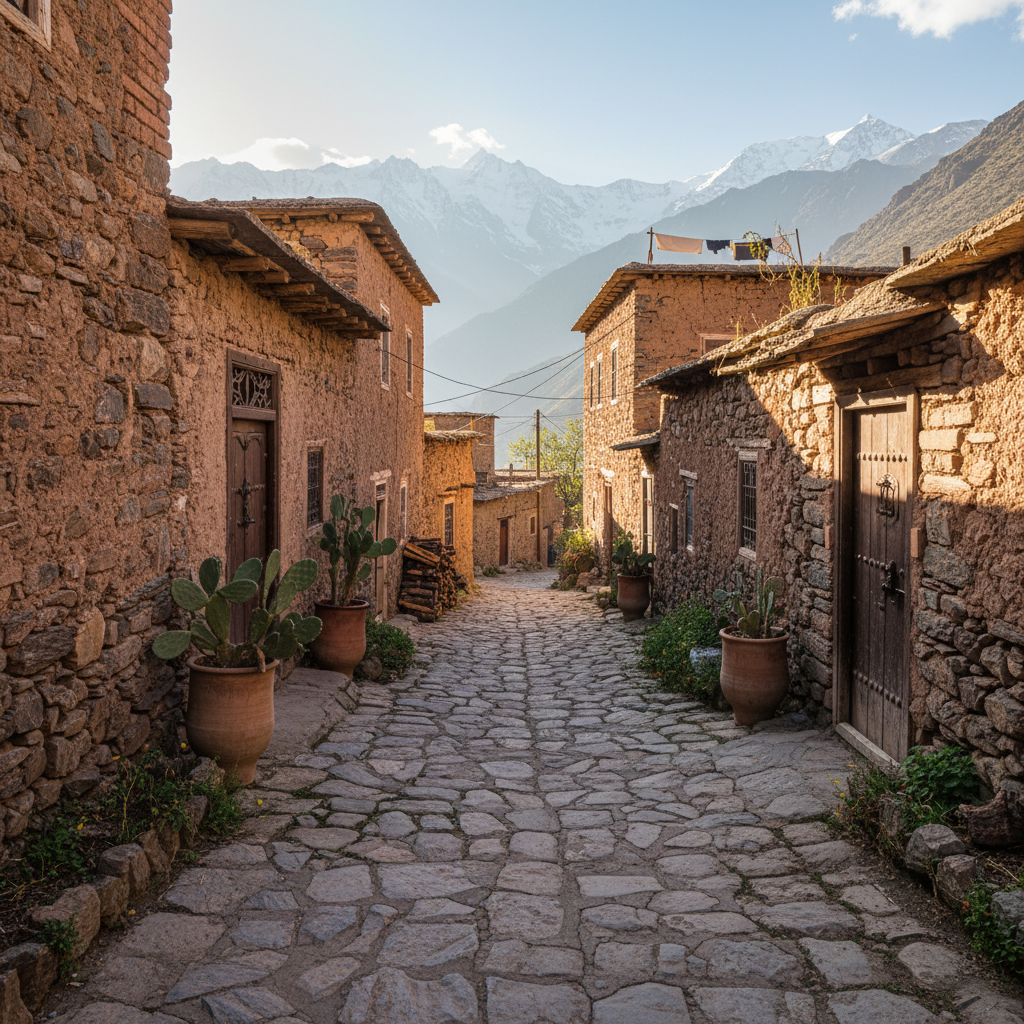 Traditional Amazigh village path near Imlil Morocco