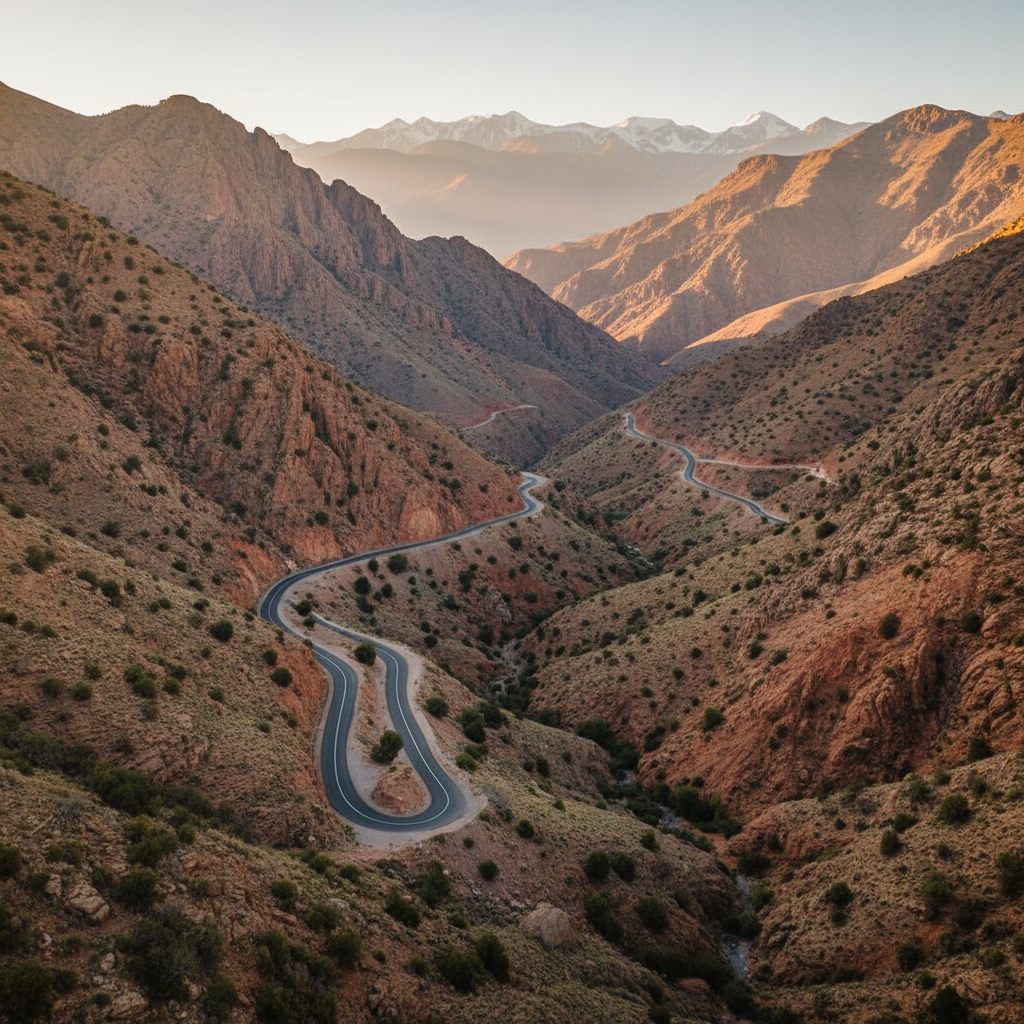 Scenic road from Marrakech to Imlil in the High Atlas Mountains